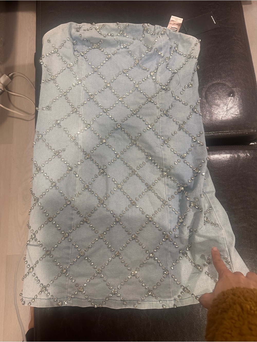 Others Follow Light Blue Strapless Beaded Denim Dress
